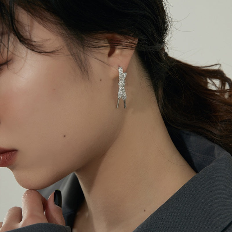 S925 銀リボンモチーフイヤリング