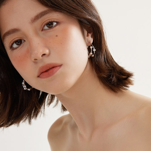 S925 銀ダブルホップイヤリング(銀)