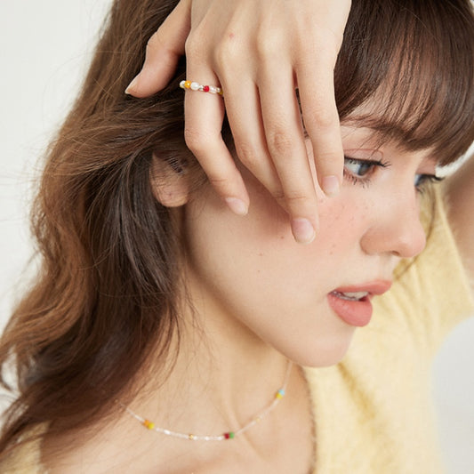 S925 銀カラービーズバロックパールストレッチリング