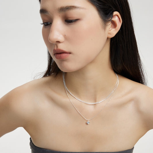 S925 銀 3 層ボールチェーンネック