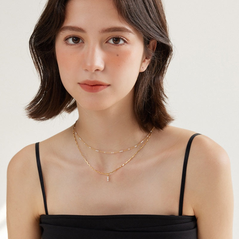 藤と蔓重ね模造真珠ジルコニアネック