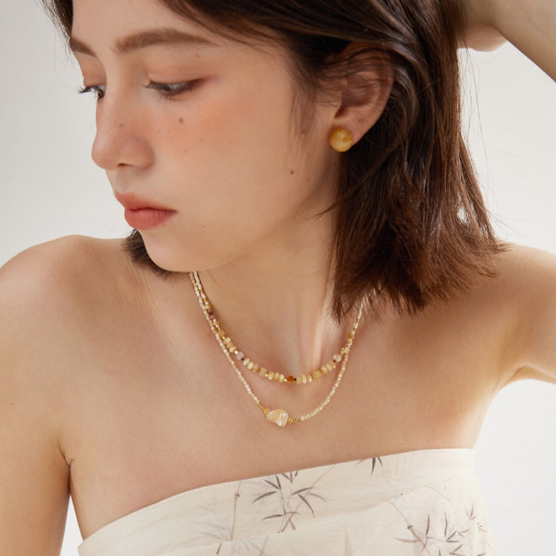 秋の茶晶 円形天然石ピアス