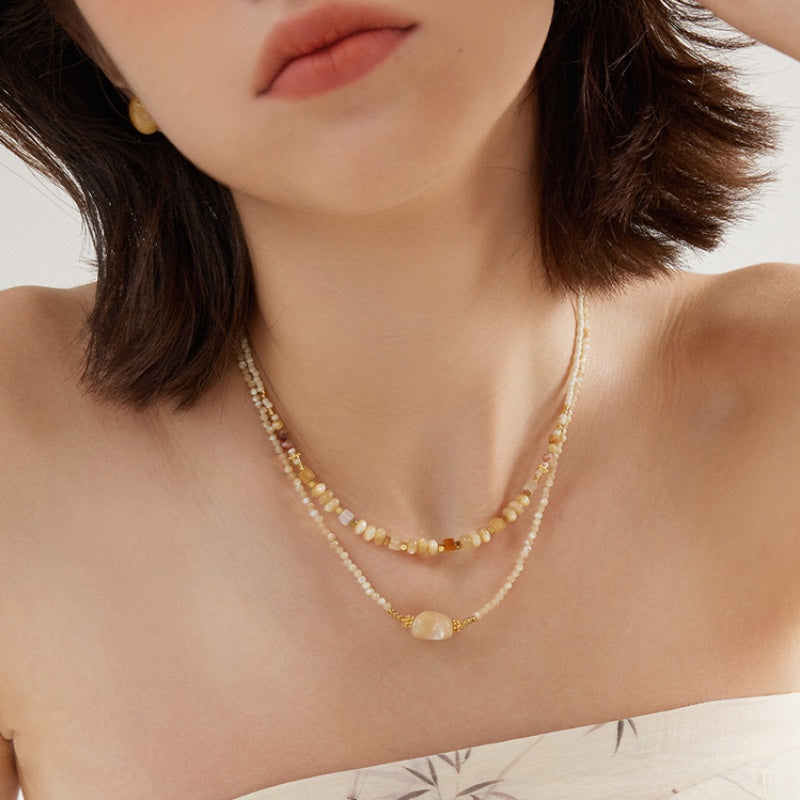 秋の茶晶 円形天然石ピアス