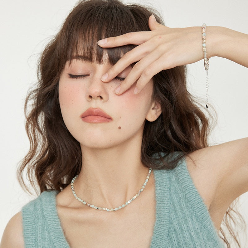 寿山石銅メッキ銀ブロックネック