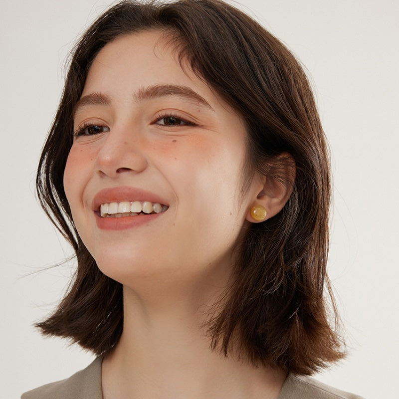 秋の茶晶 円形天然石ピアス