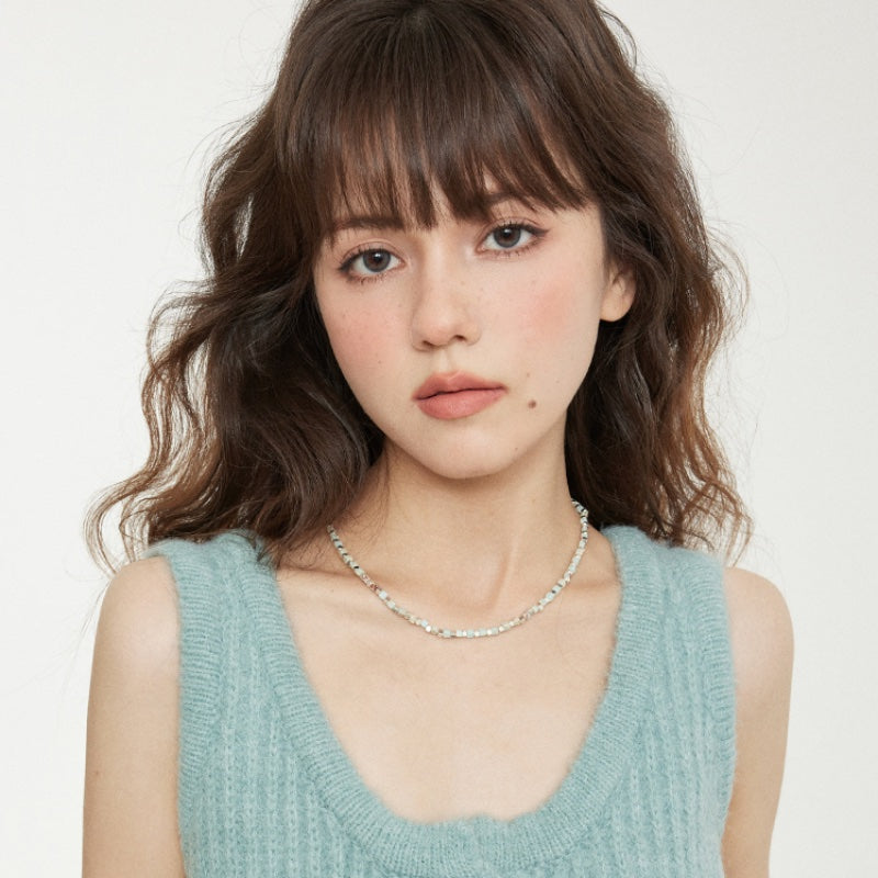寿山石銅メッキ銀ブロックネック
