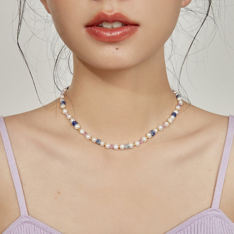 淡水小パールカラービーズネック