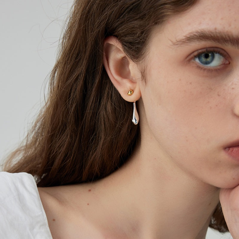 ゴールドシルバーコントラストリアーフピアス