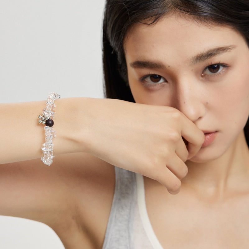 白水晶和田玉ストレッチブレス