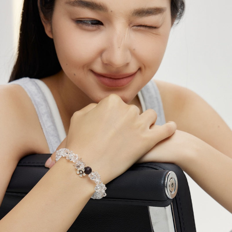 白水晶和田玉ストレッチブレス