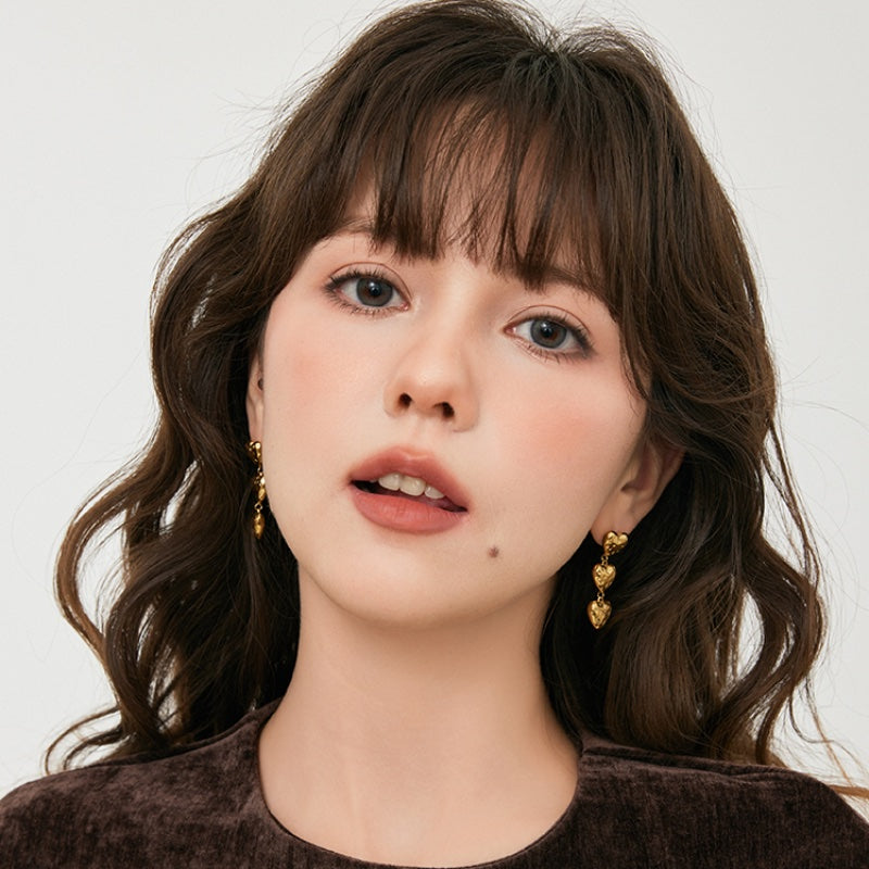 潮汐ハートテクスチャ 18K メッキチタンピアス