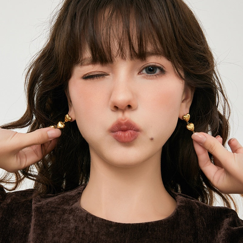 潮汐ハートテクスチャ 18K メッキチタンピアス
