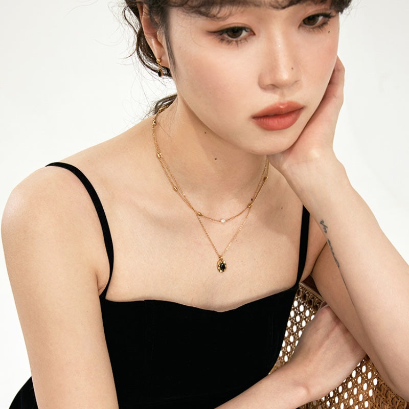 黒瑪瑙 18K メッキピアス