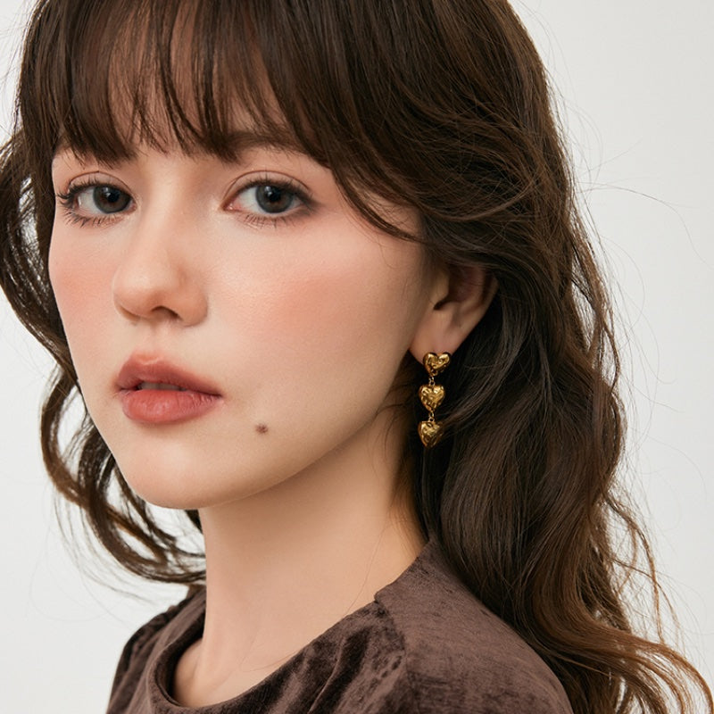 潮汐ハートテクスチャ 18K メッキチタンピアス