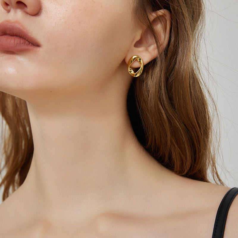 楕円チタンスチール 18K 金メッキイヤリング