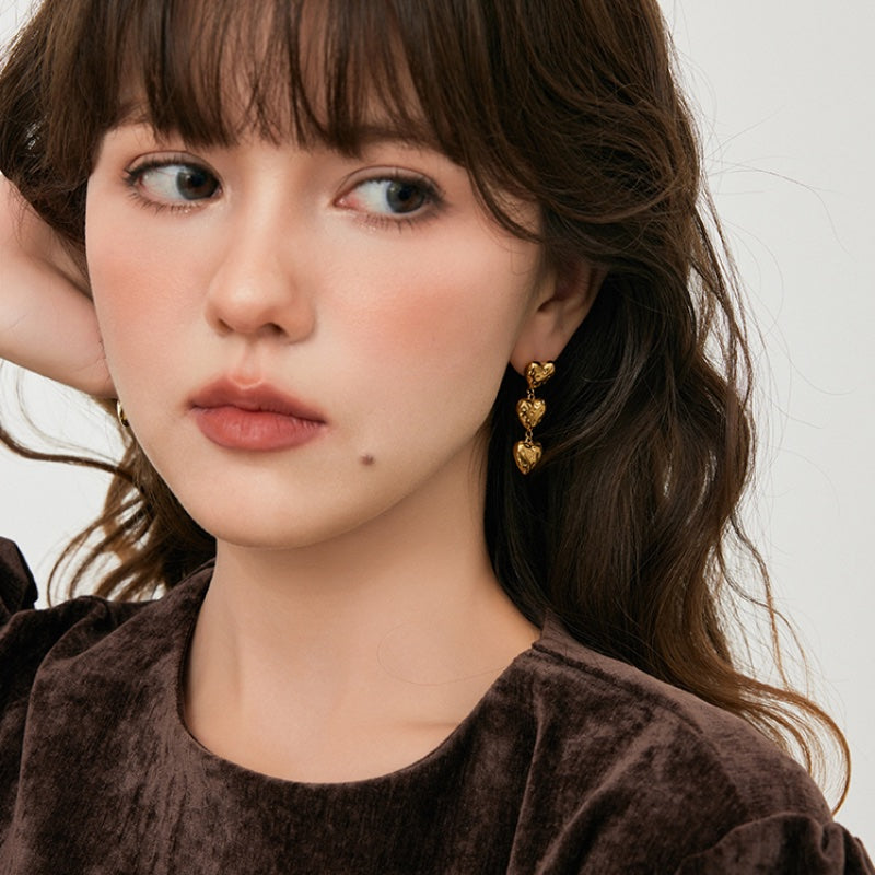 潮汐ハートテクスチャ 18K メッキチタンピアス