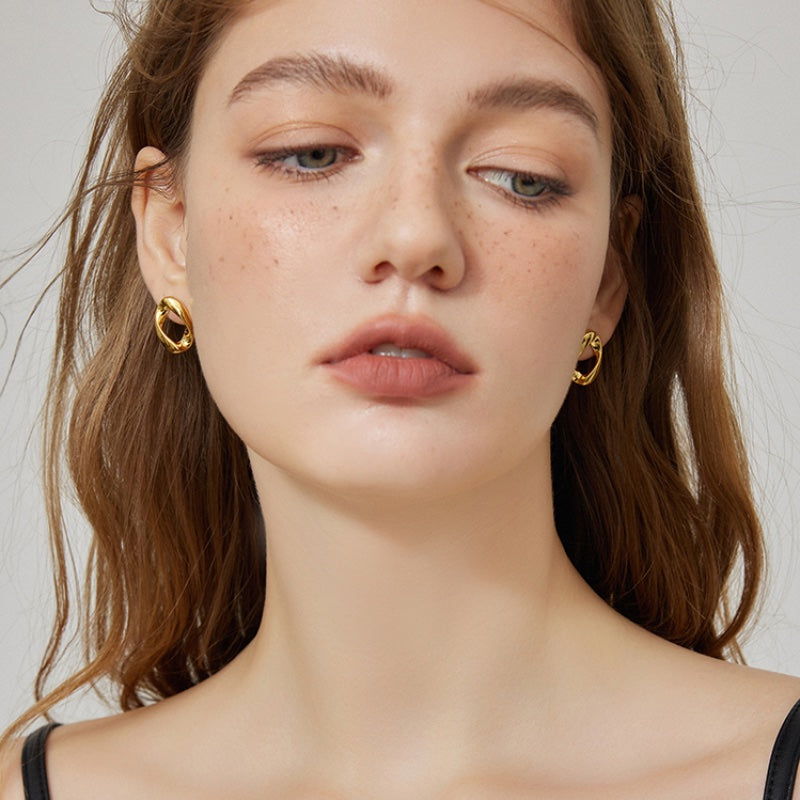 楕円チタンスチール 18K 金メッキイヤリング