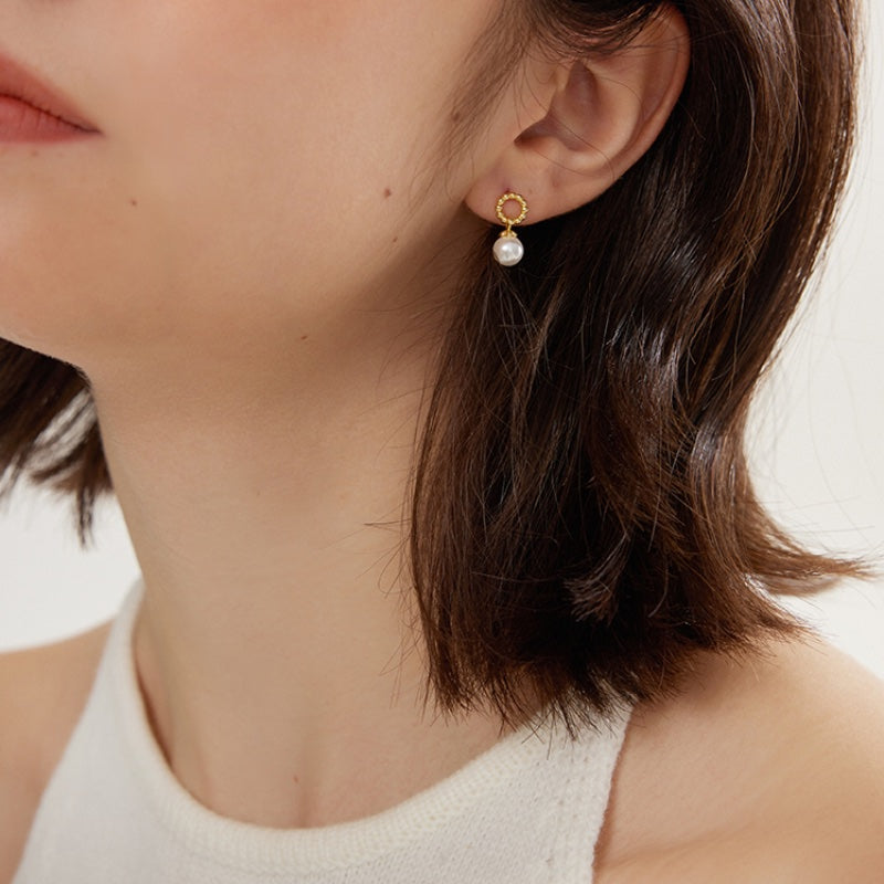 藤と蔓リング模造真珠 S925 銀ピアス