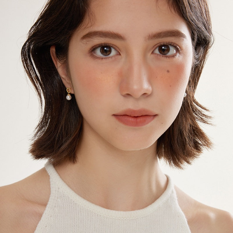 藤と蔓リング模造真珠 S925 銀ピアス