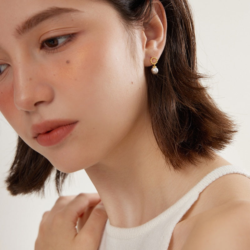 藤と蔓リング模造真珠 S925 銀ピアス