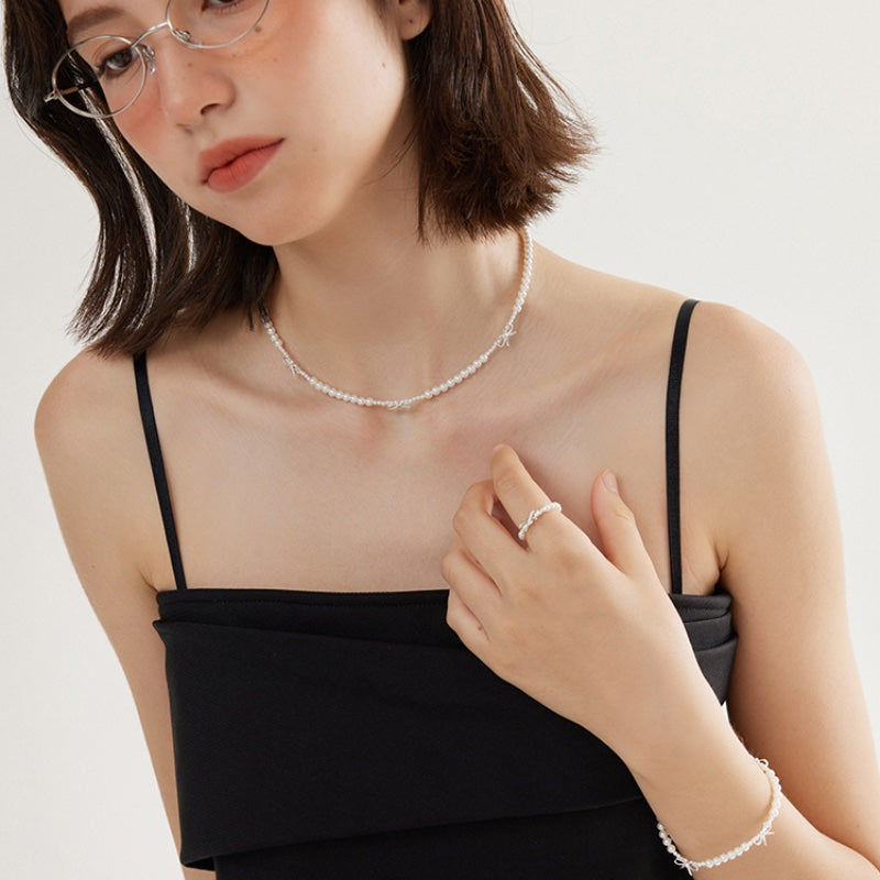 S925 銀リボンモチーフフレンチリングセット