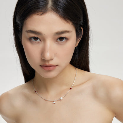 合金天然石ハートネックレス
