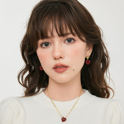 ワイン琺瑯ハート銀ピアス