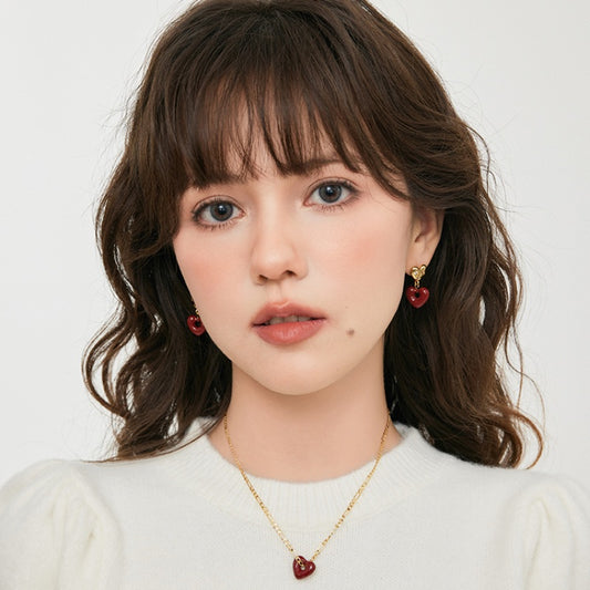 ワイン琺瑯ハート銀ピアス