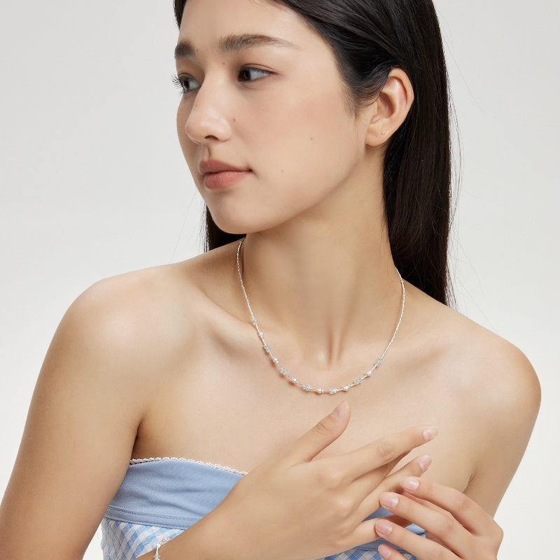 ブルー天然石合金ネックレス