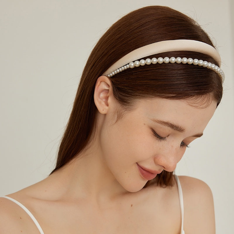 ヴィンテージ真珠風ビーズダブルレイヤーヘアバンド