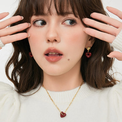 ワイン琺瑯ハート銀ピアス