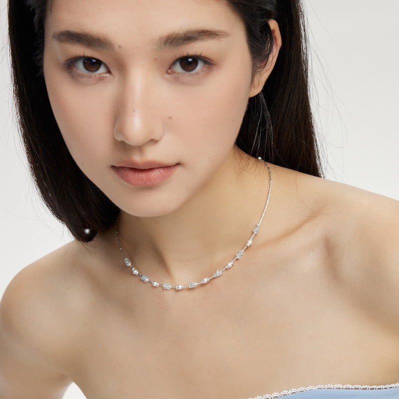 ブルー天然石合金ネックレス