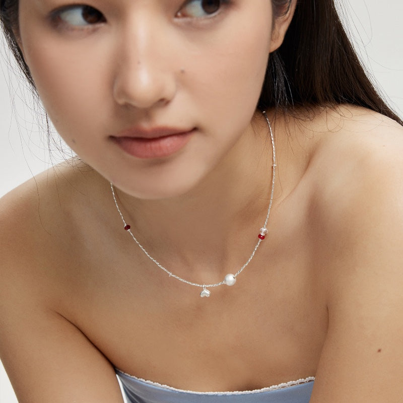 合金天然石ハートネックレス