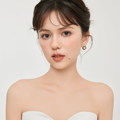 レトロフラワー模造真珠銀ピアス