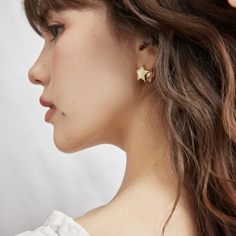 スターダブルサイド 14K 金メッキイヤリング