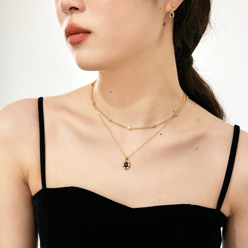 黒瑪瑙 18K メッキピアス