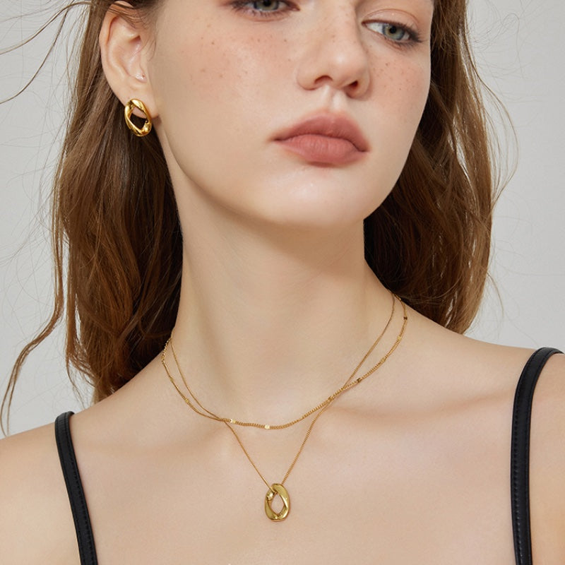 楕円チタンスチール 18K 金メッキイヤリング