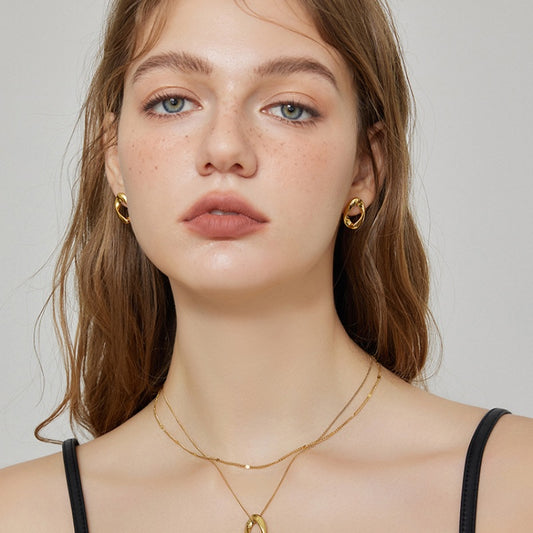 楕円チタンスチール 18K 金メッキイヤリング