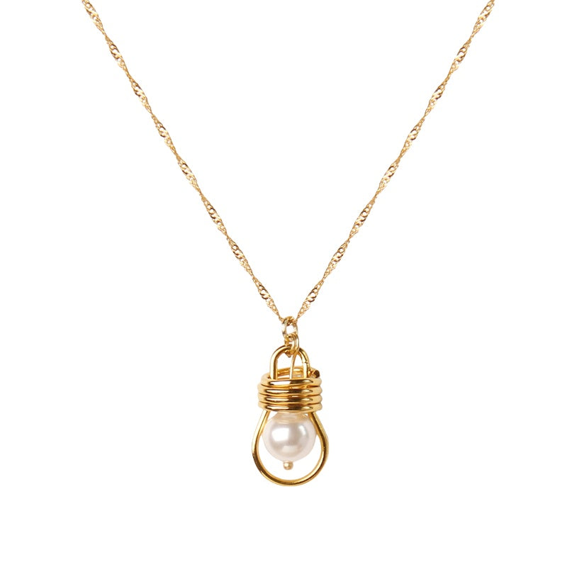 ライトバルブ真珠 18K 金メッキ銅ネック