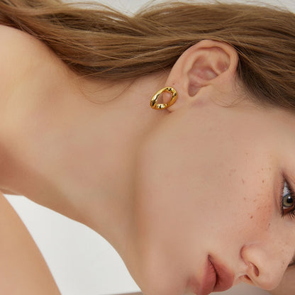 楕円チタンスチール 18K 金メッキイヤリング