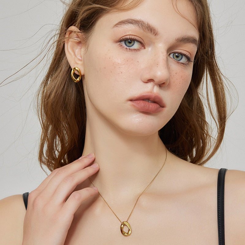 楕円チタンスチール 18K 金メッキイヤリング