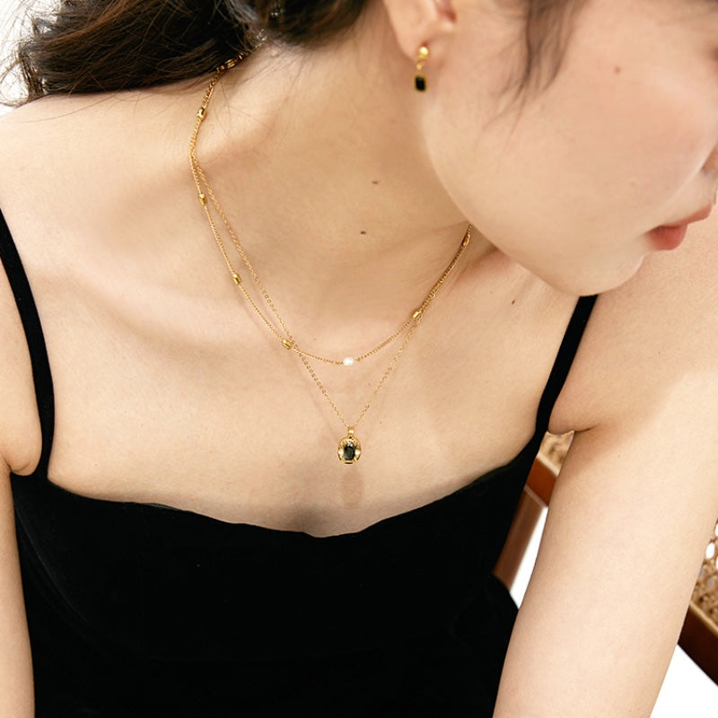 黒瑪瑙 18K メッキピアス
