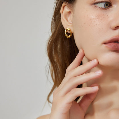 楕円チタンスチール 18K 金メッキイヤリング