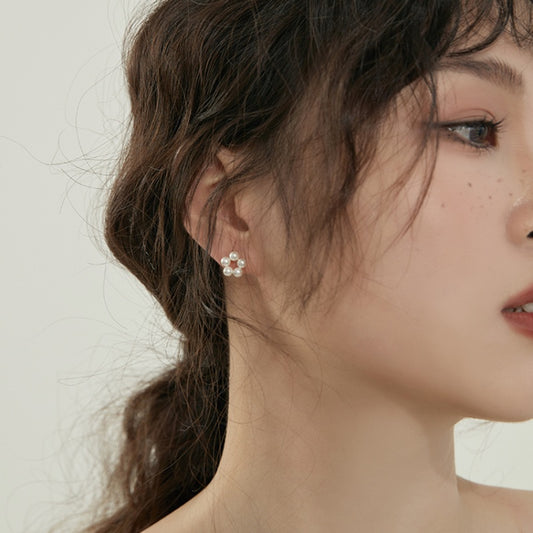 モネ花真珠風 S925 銀メッキピアス