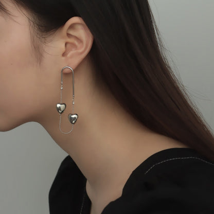 ハートフリンジ S925 銀ロングイヤリング