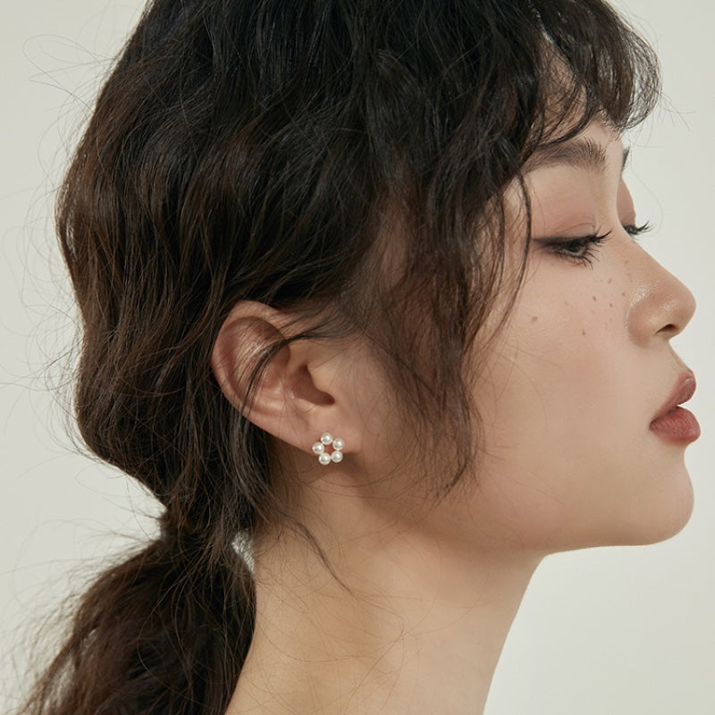 モネ花真珠風 S925 銀メッキピアス