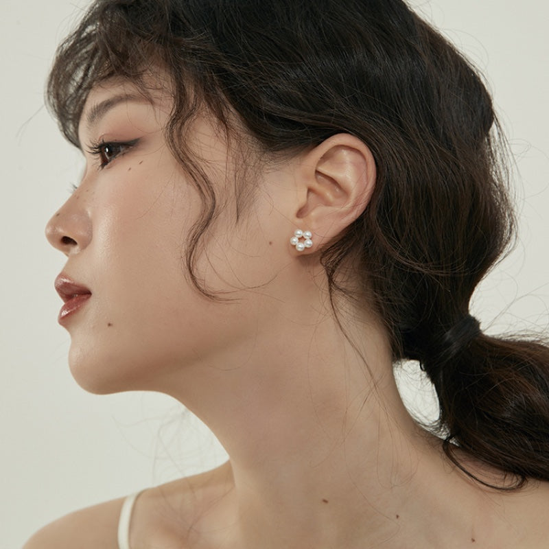 モネ花真珠風 S925 銀メッキピアス