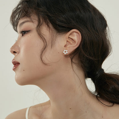 モネ花真珠風 S925 銀メッキピアス