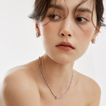 銅ジルコニア S925 銀立体ブロックピアス
