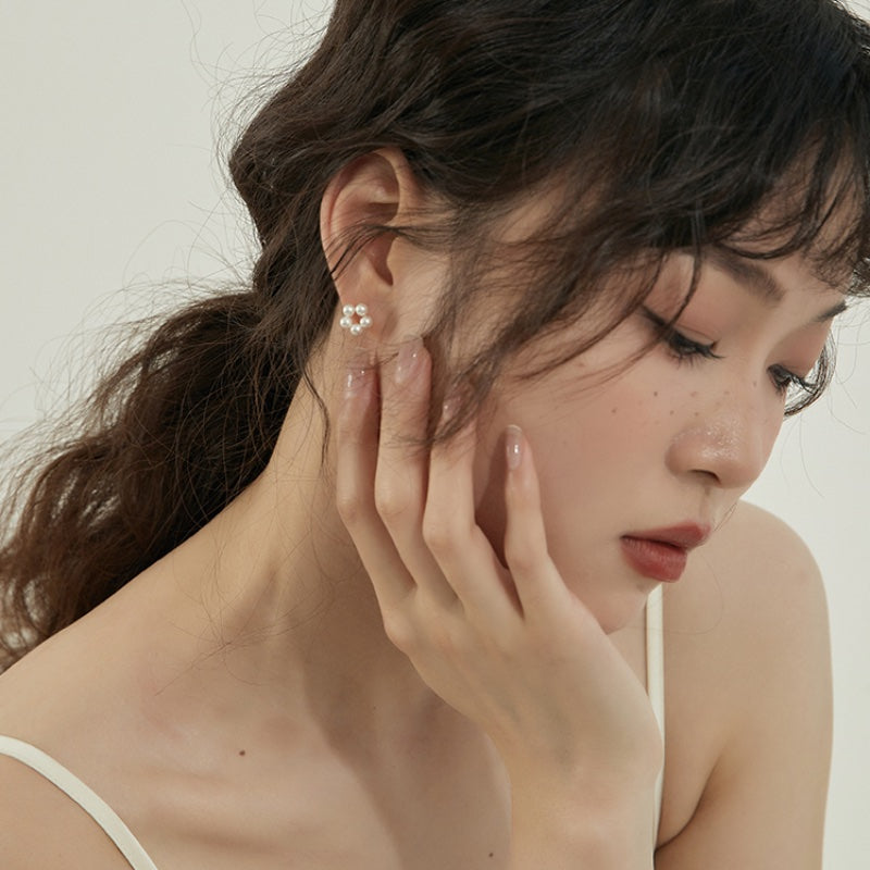 モネ花真珠風 S925 銀メッキピアス